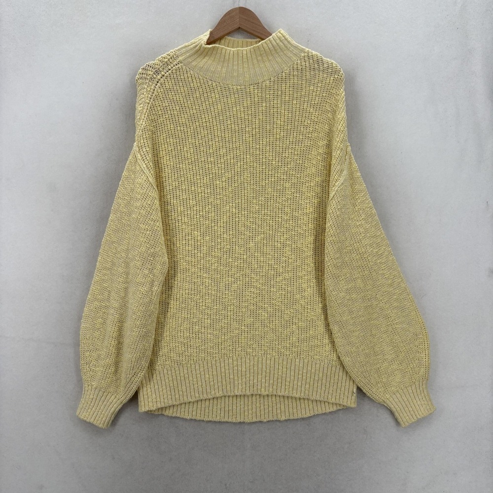 Aerie Hits the Spot Oversized Mockneck Sweater Womens Large Yellow Cotton Knit